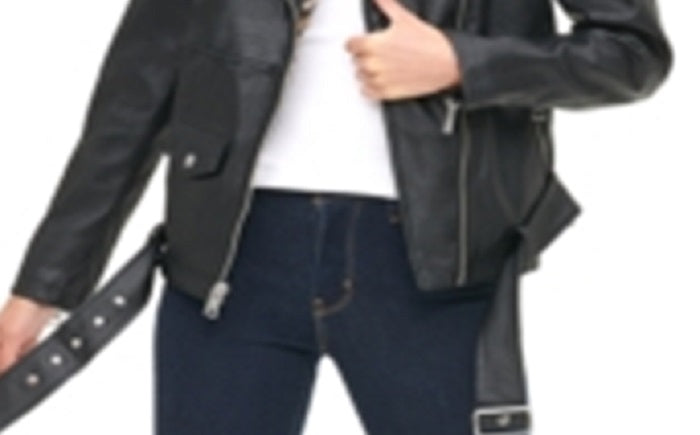 Jaqueta Levi's Feminina Moto Oversized de Couro Sintético com Lapelas Forradas de Pele Sintética, Preta, Tamanho X-G