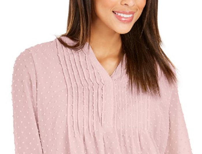Charter Club Petite Double-Ruffle Textured Pintuck Top Rosa Tamanho PL