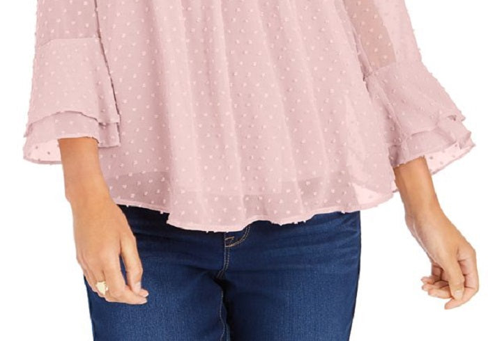 Charter Club Petite Double-Ruffle Textured Pintuck Top Rosa Tamanho PL