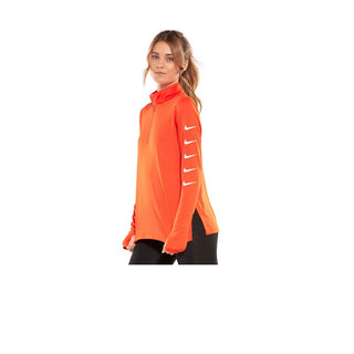 Camiseta de corrida Nike Swoosh Half Zip feminina, laranja, tamanho pequeno