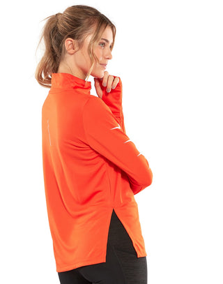 Camiseta de corrida Nike Swoosh Half Zip feminina, laranja, tamanho pequeno