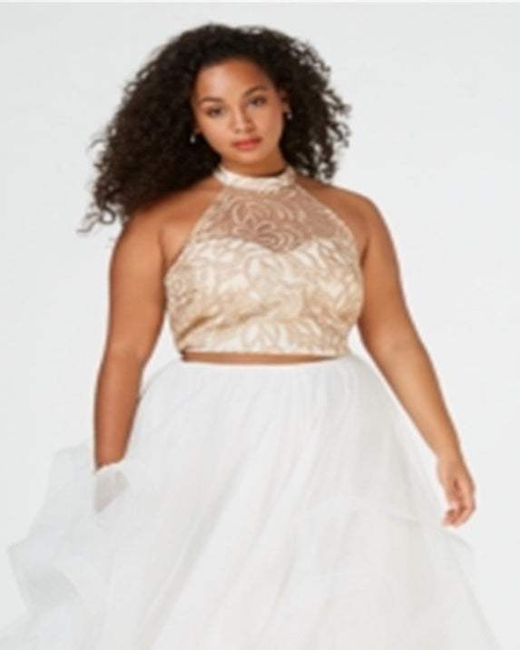Diga sim ao baile de formatura Crop Top feminino Plus Size Marrom 18W