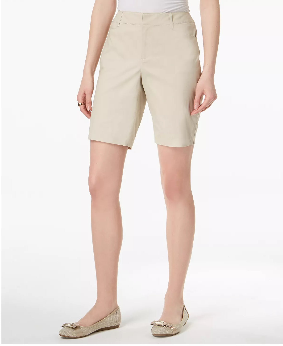 Bermuda feminina Charter Club Twill bege tamanho 8