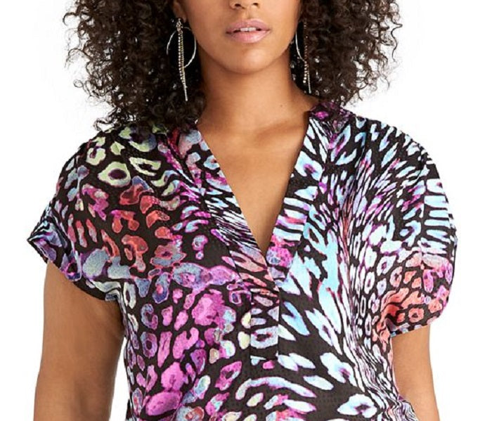 Blusa estampada Odelia Plus Rachel Roy feminina, preta, tamanho 0X