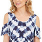 Vestido rodado estilo &amp; co feminino tie-dye com ombros descobertos, azul, tamanho pequeno P