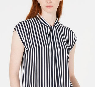 Blusa listrada feminina Bar III com decote em V e amarração, marrom, tamanho P