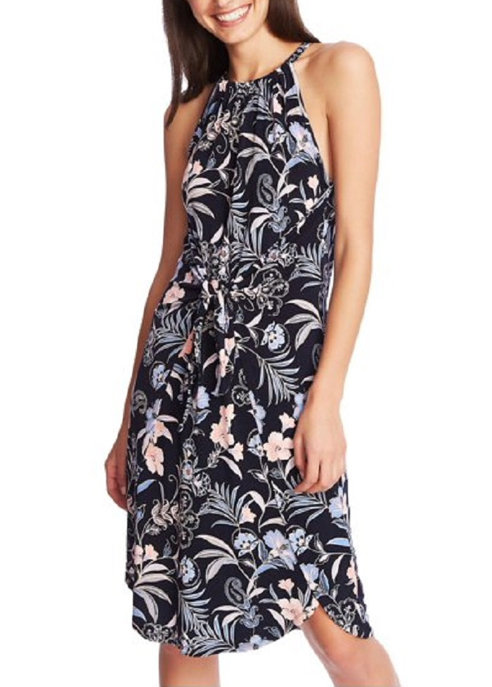 1.STATE Vestido de coquetel feminino com amarração frontal e alças finas, azul