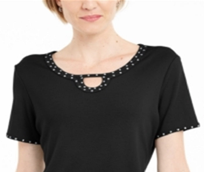 Karen Scott Top Feminino com Tachas e Decote em V Preto Tamanho X-G