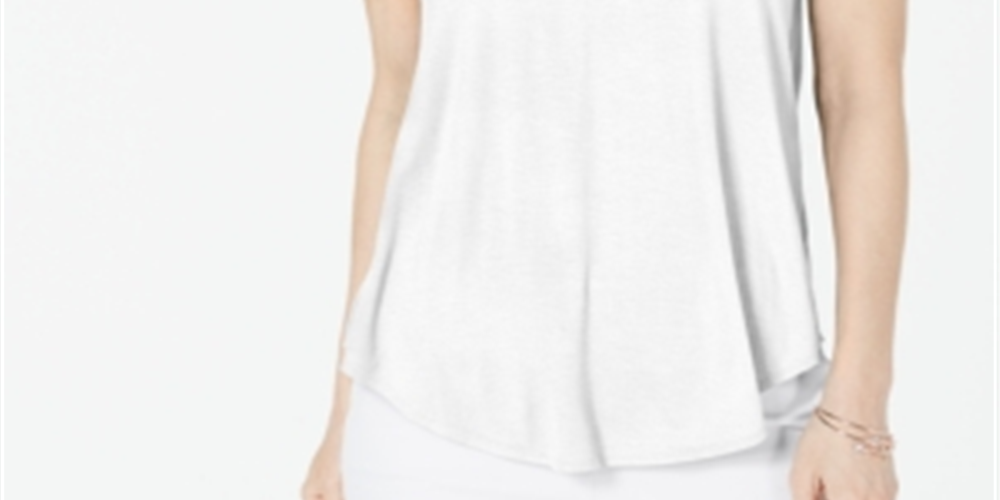 Camiseta feminina Alfani Petite com decote em V, branca, tamanho pequeno grande