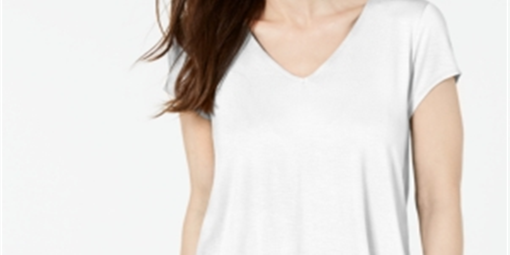 Camiseta feminina Alfani Petite com decote em V, branca, tamanho pequeno grande