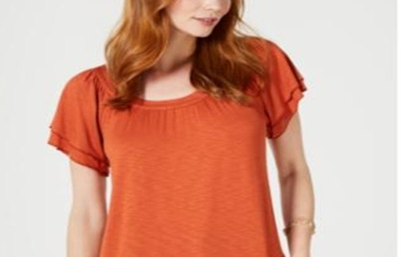 Blusa feminina com mangas bufantes e camadas Style &amp; Co, laranja, tamanho médio