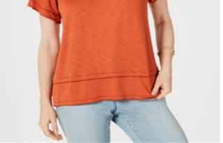 Blusa feminina com mangas bufantes e camadas Style &amp; Co, laranja, tamanho médio