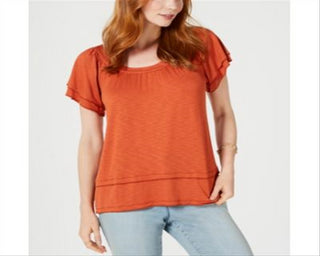 Blusa feminina com mangas bufantes e camadas Style &amp; Co, laranja, tamanho médio