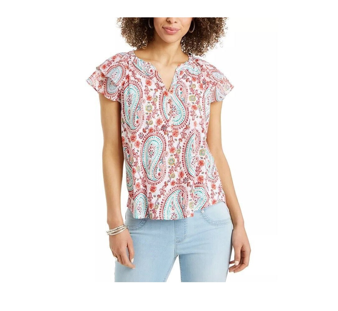 Blusa estampada feminina Style &amp; Co, branca, tamanho XS