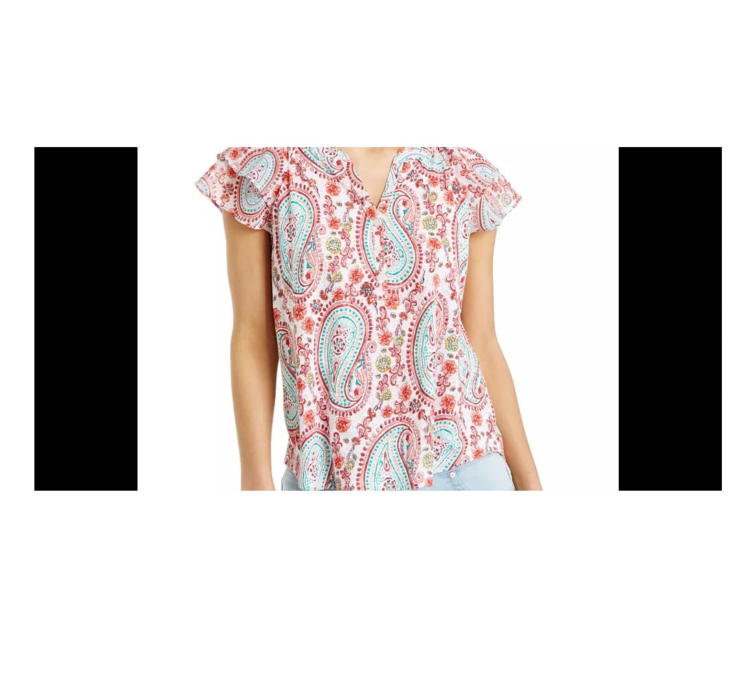 Blusa estampada feminina Style &amp; Co, branca, tamanho XS