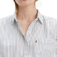 Camisa feminina Levi's listrada de algodão com dois botões, branca, tamanho pequeno