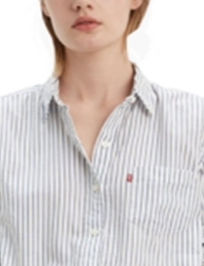 Camisa feminina Levi's listrada de algodão com dois botões, branca, tamanho pequeno