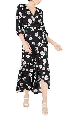 Vestido longo envelope feminino Bar III com babados e flores simples, tamanho extrapequeno
