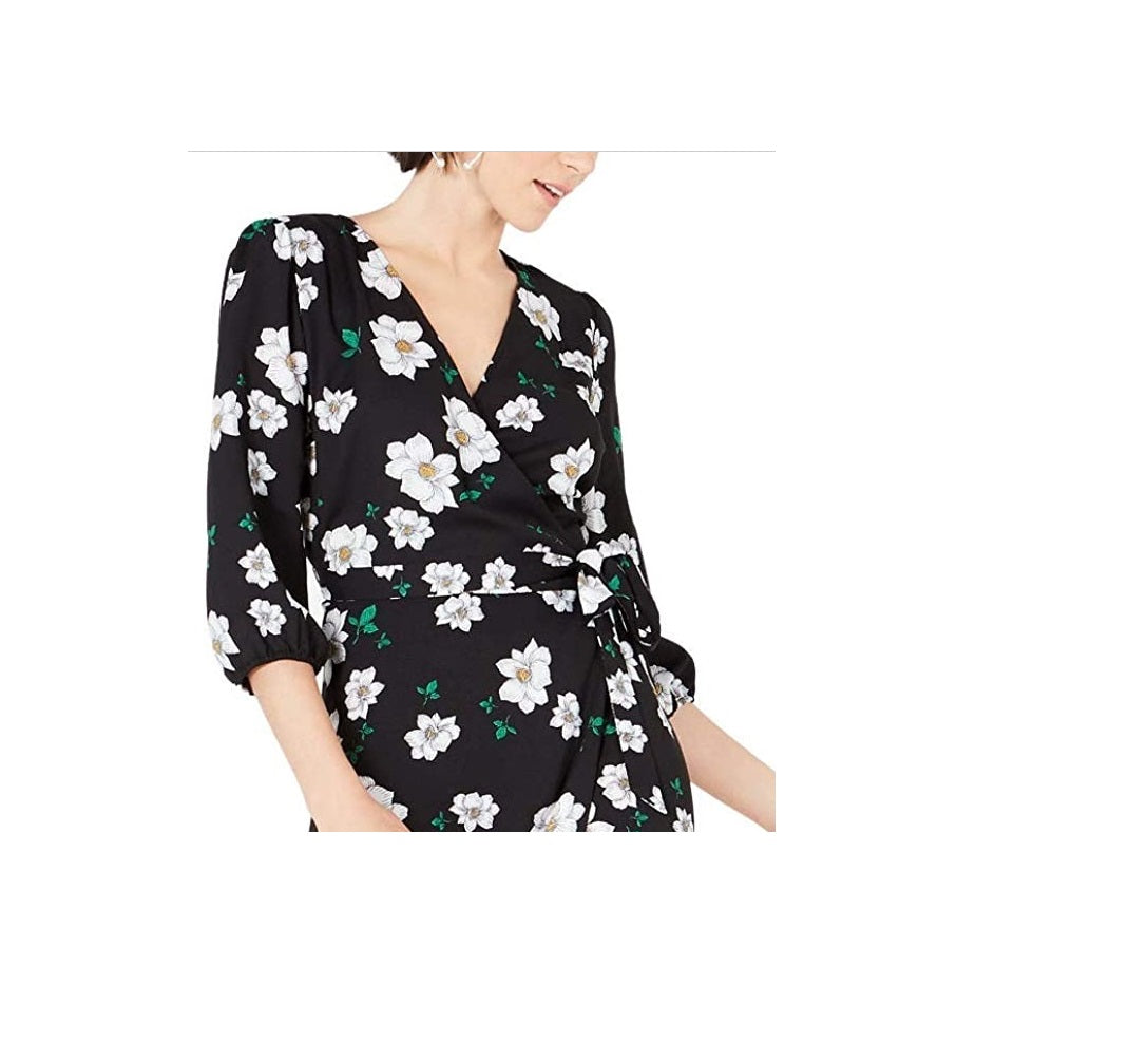 Vestido longo envelope feminino Bar III com babados e flores simples, tamanho extrapequeno