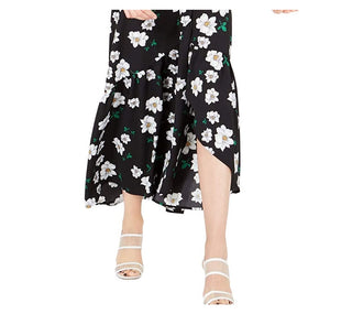 Vestido longo envelope feminino Bar III com babados e flores simples, tamanho extrapequeno