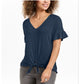 Blusa feminina estilo &amp; co, manga bufante, amarração frontal, azul, tamanho pequeno