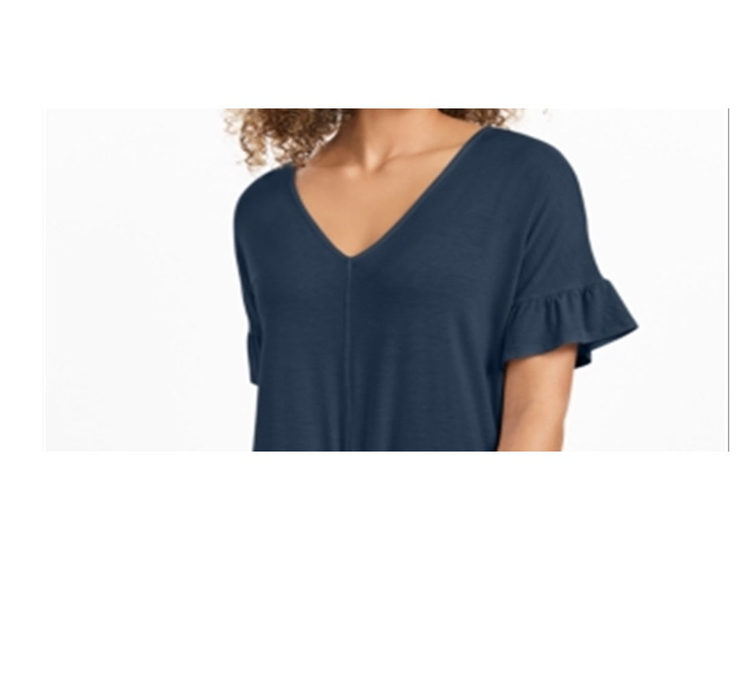 Blusa feminina estilo &amp; co, manga bufante, amarração frontal, azul, tamanho pequeno