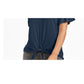 Blusa feminina estilo &amp; co, manga bufante, amarração frontal, azul, tamanho pequeno