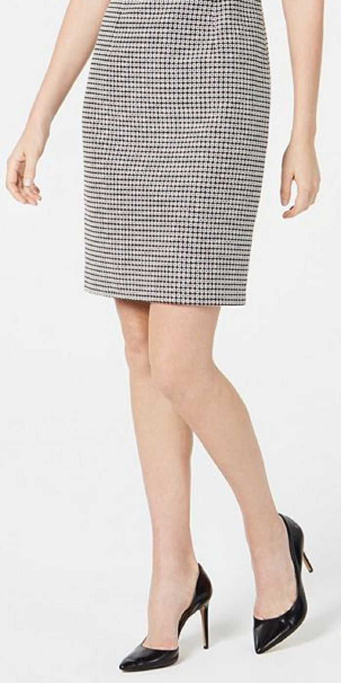 Vestido Kasper Geo-Print com acabamento contrastante, cinza, tamanho 14