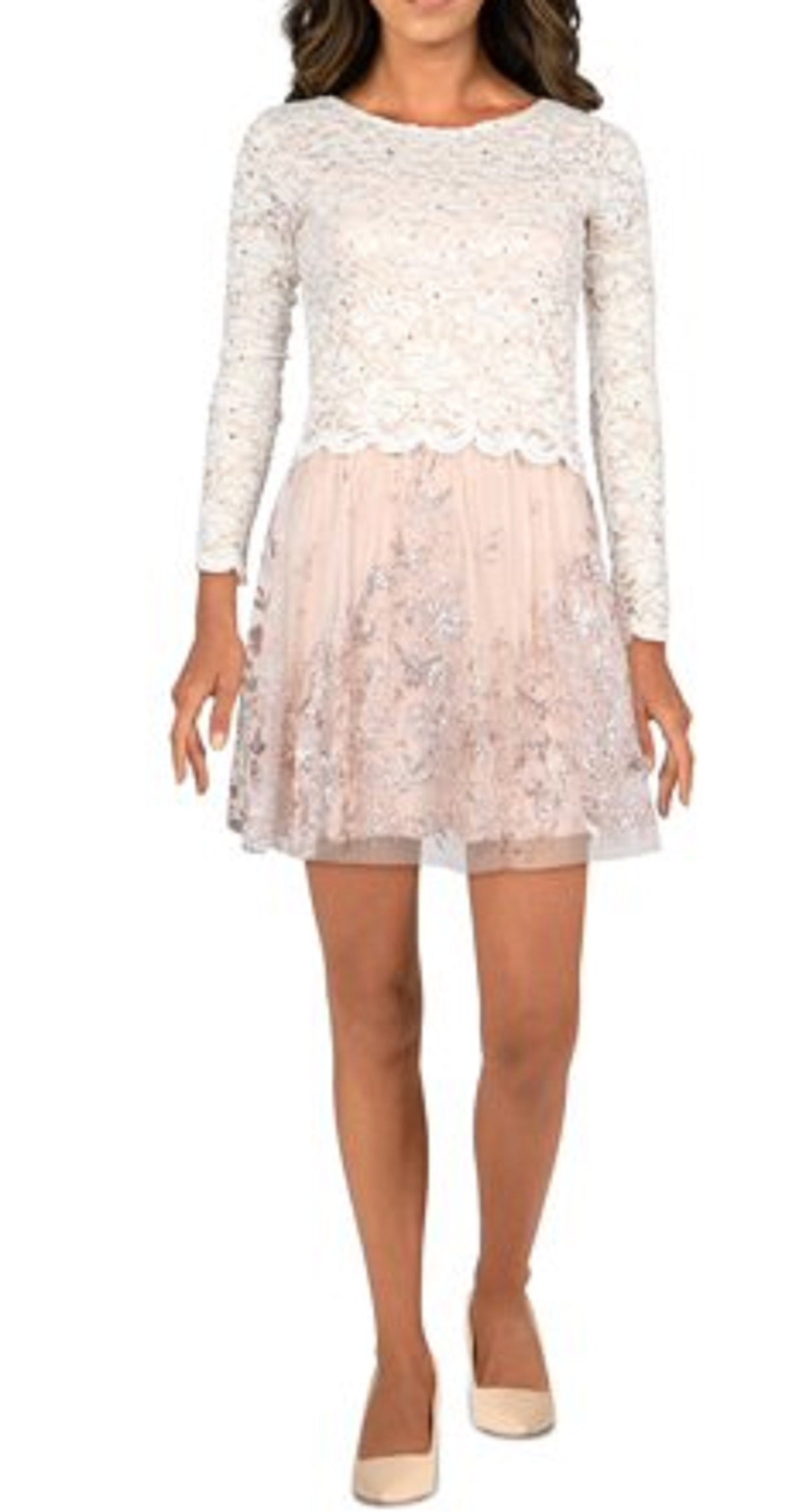 Vestido de festa e coquetel de renda Jump feminino, 2 peças, marrom, tamanho 1/2