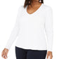 Blusa feminina plus size canelada com decote em V, tamanho 3X, branca, da INC International Concepts