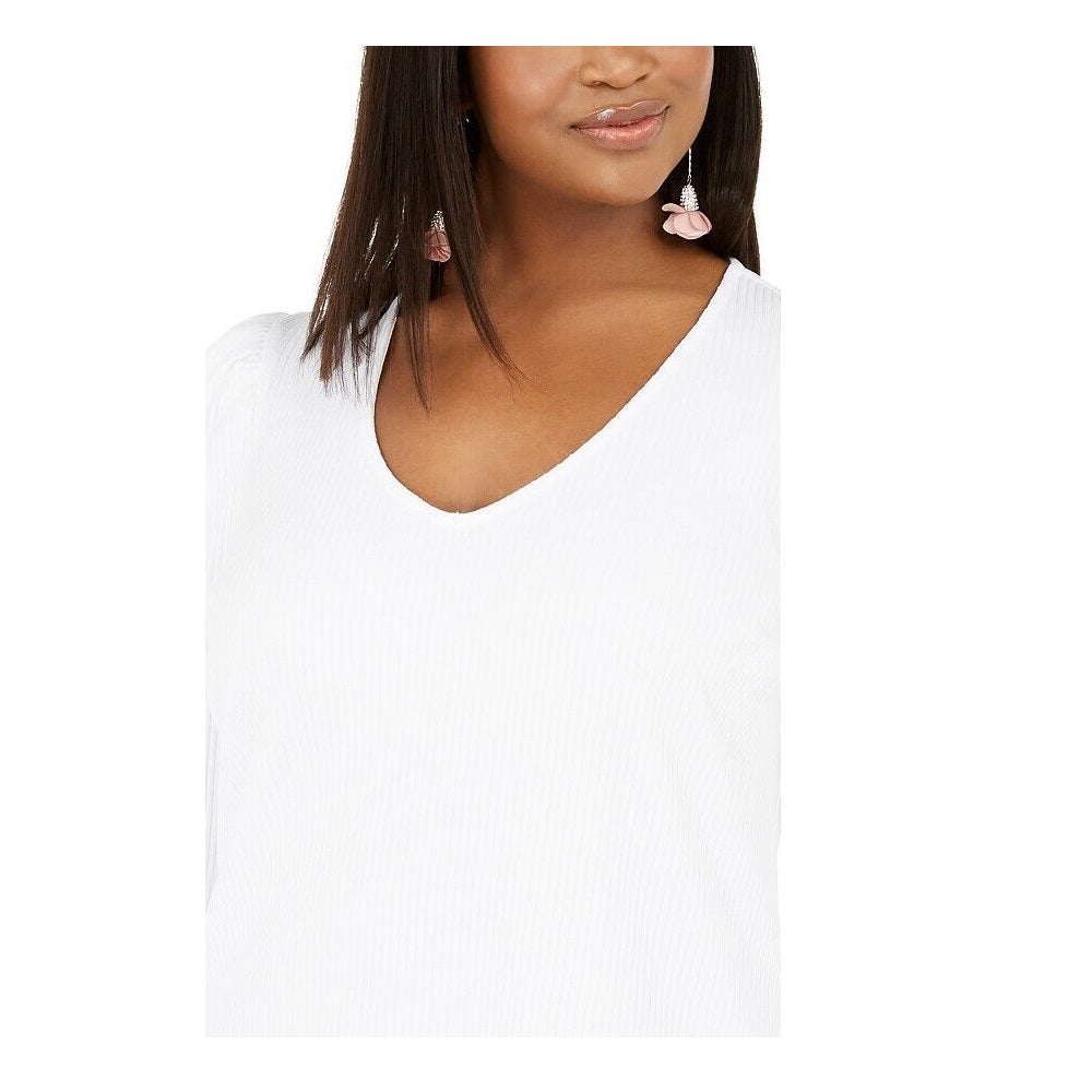 Blusa feminina plus size canelada com decote em V, tamanho 3X, branca, da INC International Concepts