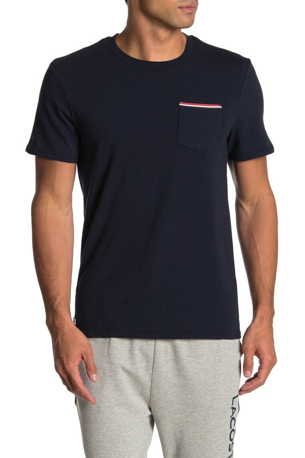 Camiseta Lacoste Masculina de Malha com Bolso Azul Tamanho P