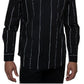 Camisa listrada masculina Sean John com logotipo, preta, tamanho grande