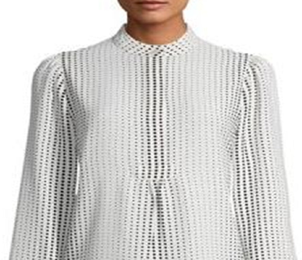 Túnica feminina Anne Klein de manga comprida com bolinhas, branca, tamanho P