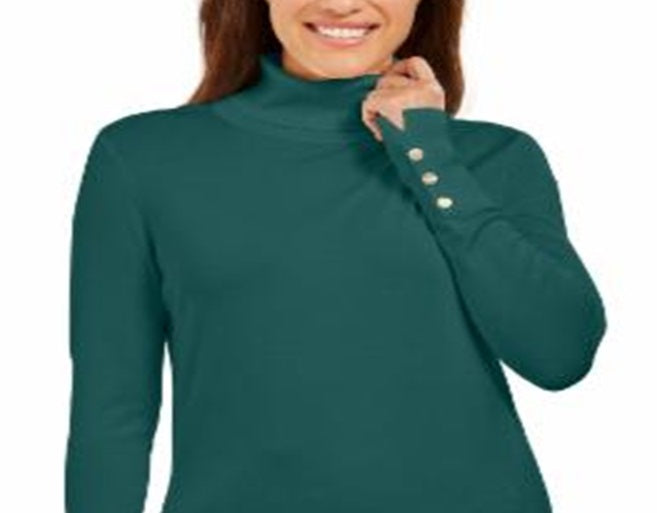 JM Collection Suéter Feminino Mangas Curtas Gola Alta Verde Tamanho P