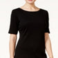 Vestido feminino Karen Scott de algodão com manga cotovelo, preto, tamanho pequeno médio