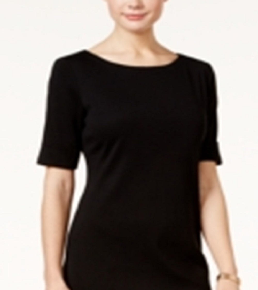 Vestido feminino Karen Scott de algodão com manga cotovelo, preto, tamanho pequeno médio