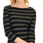 Charter Club Blusa feminina listrada de algodão com gola canoa, preta, tamanho pequeno GG
