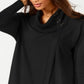 Suéter feminino JM Collection com gola alta e capuz, preto, tamanho médio