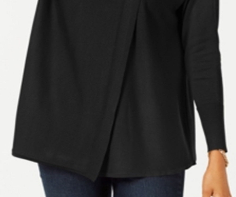 Suéter feminino JM Collection com gola alta e capuz, preto, tamanho médio