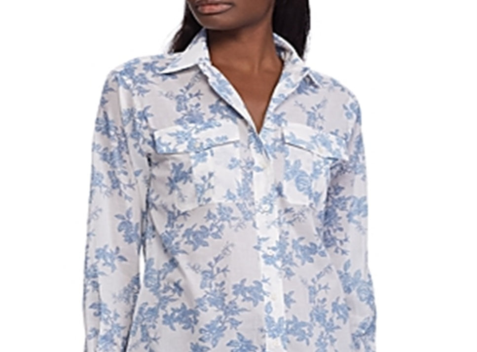 Ralph Lauren Feminino Courtenay Botão Down Top Azul Tamanho Grande