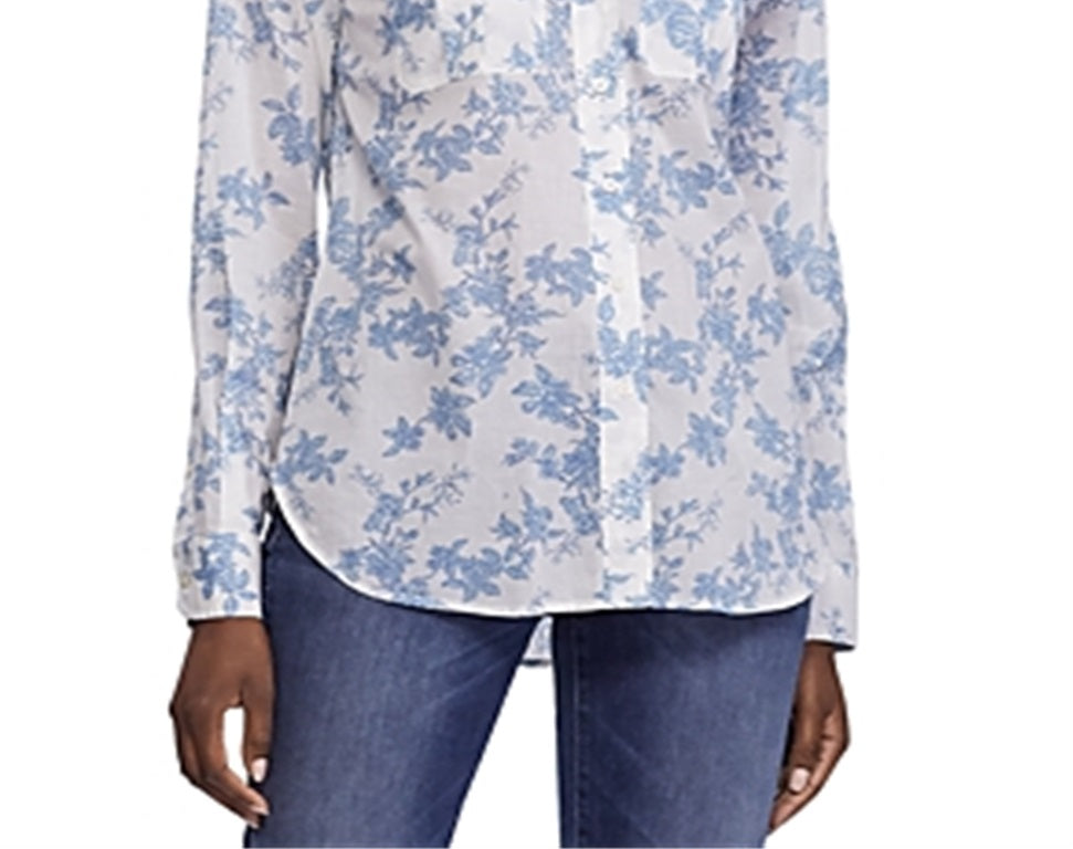 Ralph Lauren Feminino Courtenay Botão Down Top Azul Tamanho Grande