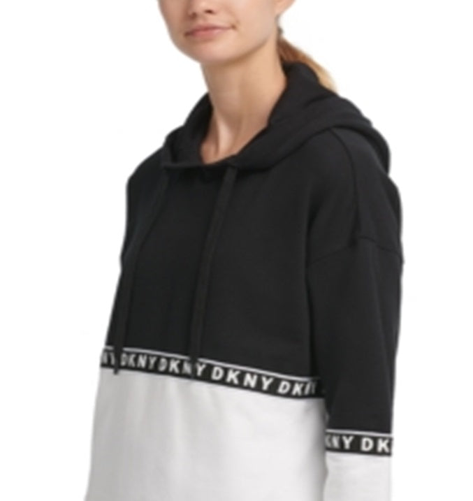 Moletom com capuz feminino DKNY Sport Colorblocked, preto, tamanho M