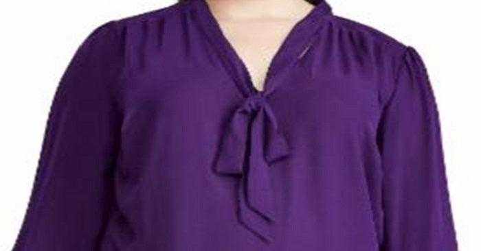 Ralph Lauren Plus Size Feminino Gola Alta Georgette Roxo Tamanho 2XL