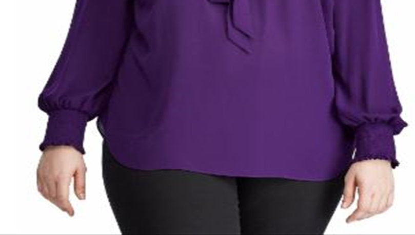 Ralph Lauren Plus Size Feminino Gola Alta Georgette Roxo Tamanho 2XL