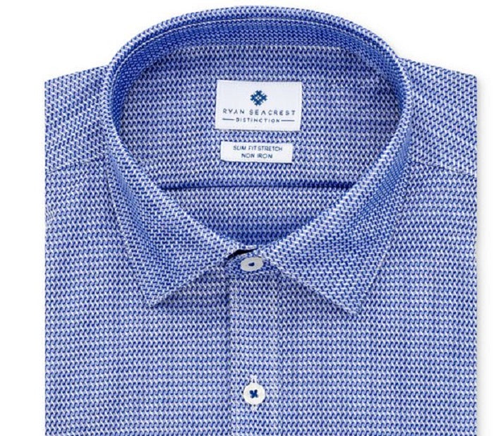 Camisa social masculina Ryan Seacrest Distinction Ultimate Slim Fit, sem passar a ferro, com estampa elástica, tamanho G, azul