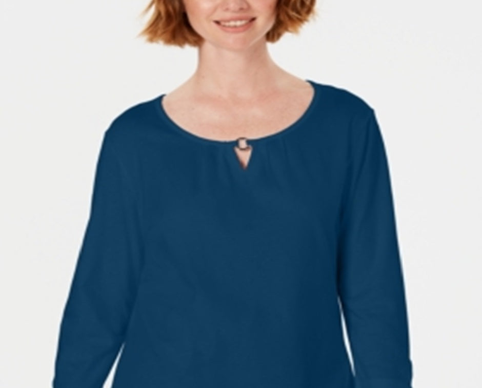 Blusa feminina Karen Scott manga três quartos azul tamanho grande