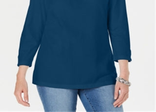 Blusa feminina Karen Scott manga três quartos azul tamanho grande