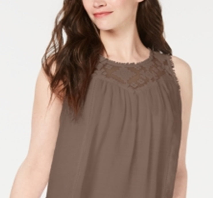 Estilo &amp; Co Feminino Renda Acabamento Swing Shell Marrom Tamanho Grande