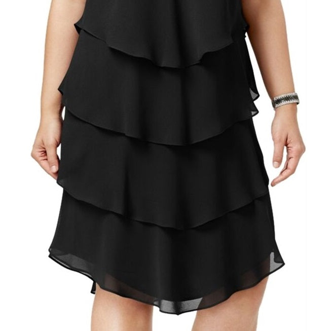 Vestido-camisa feminino em camadas SL Fashions, preto, tamanho 14W